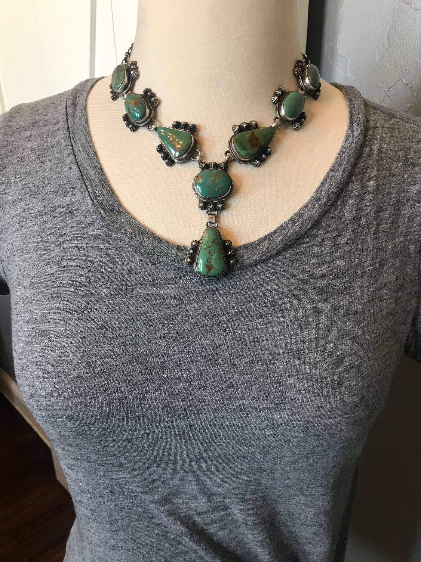 The Clarita Royston Turquoise Necklace Set-Necklaces-Calli Co., Turquoise and Silver Jewelry, Native American Handmade, Zuni Tribe, Navajo Tribe, Brock Texas