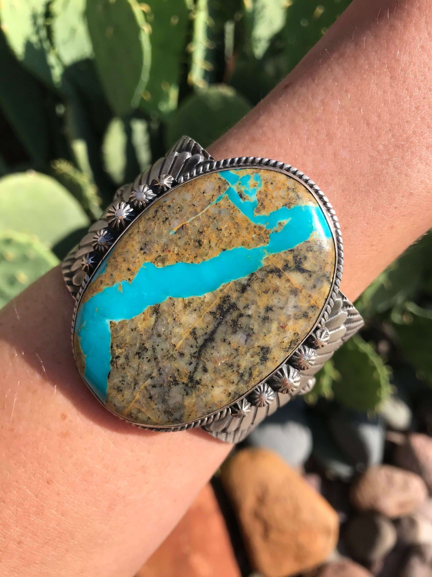 The Enrico Turquoise Ribbon Statement Cuff-Bracelets & Cuffs-Calli Co., Turquoise and Silver Jewelry, Native American Handmade, Zuni Tribe, Navajo Tribe, Brock Texas