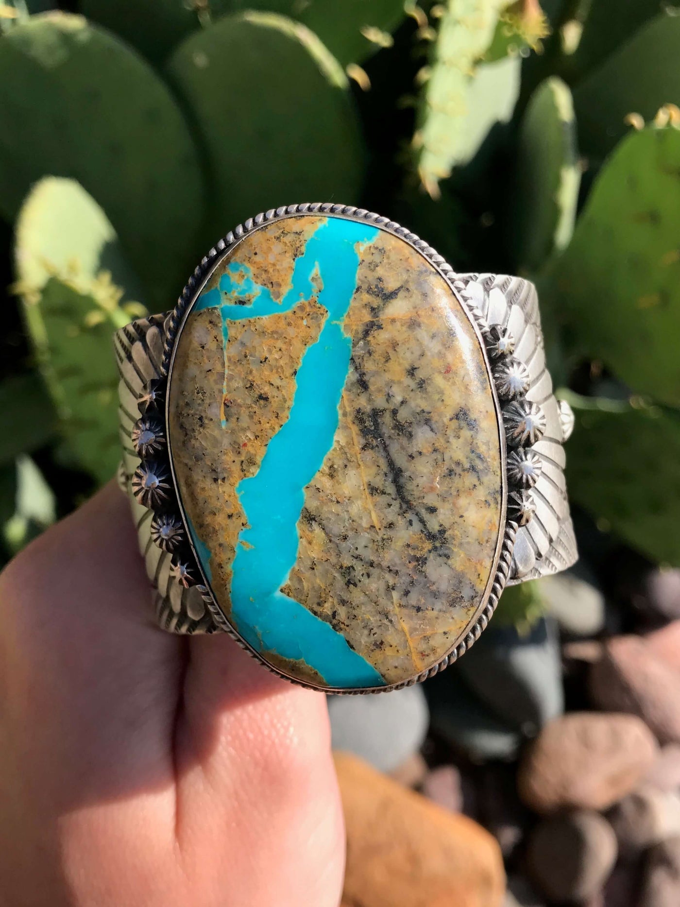 The Enrico Turquoise Ribbon Statement Cuff-Bracelets & Cuffs-Calli Co., Turquoise and Silver Jewelry, Native American Handmade, Zuni Tribe, Navajo Tribe, Brock Texas