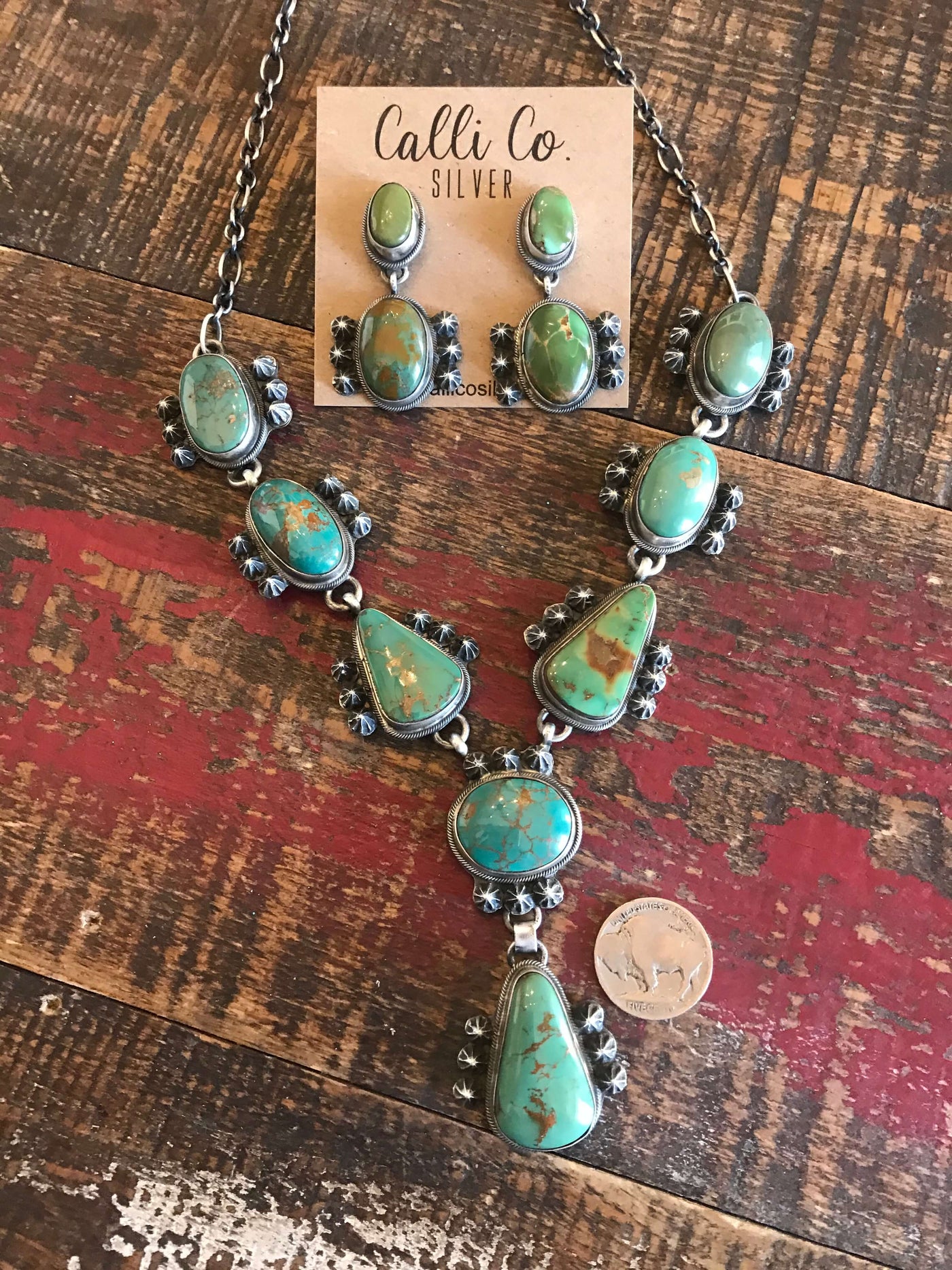 The Clarita Royston Turquoise Necklace Set-Necklaces-Calli Co., Turquoise and Silver Jewelry, Native American Handmade, Zuni Tribe, Navajo Tribe, Brock Texas