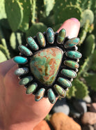 The Santo Turquoise Cluster Ring, Sz. 8.5-Rings-Calli Co., Turquoise and Silver Jewelry, Native American Handmade, Zuni Tribe, Navajo Tribe, Brock Texas