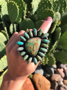 The Santo Turquoise Cluster Ring, Sz. 8.5-Rings-Calli Co., Turquoise and Silver Jewelry, Native American Handmade, Zuni Tribe, Navajo Tribe, Brock Texas