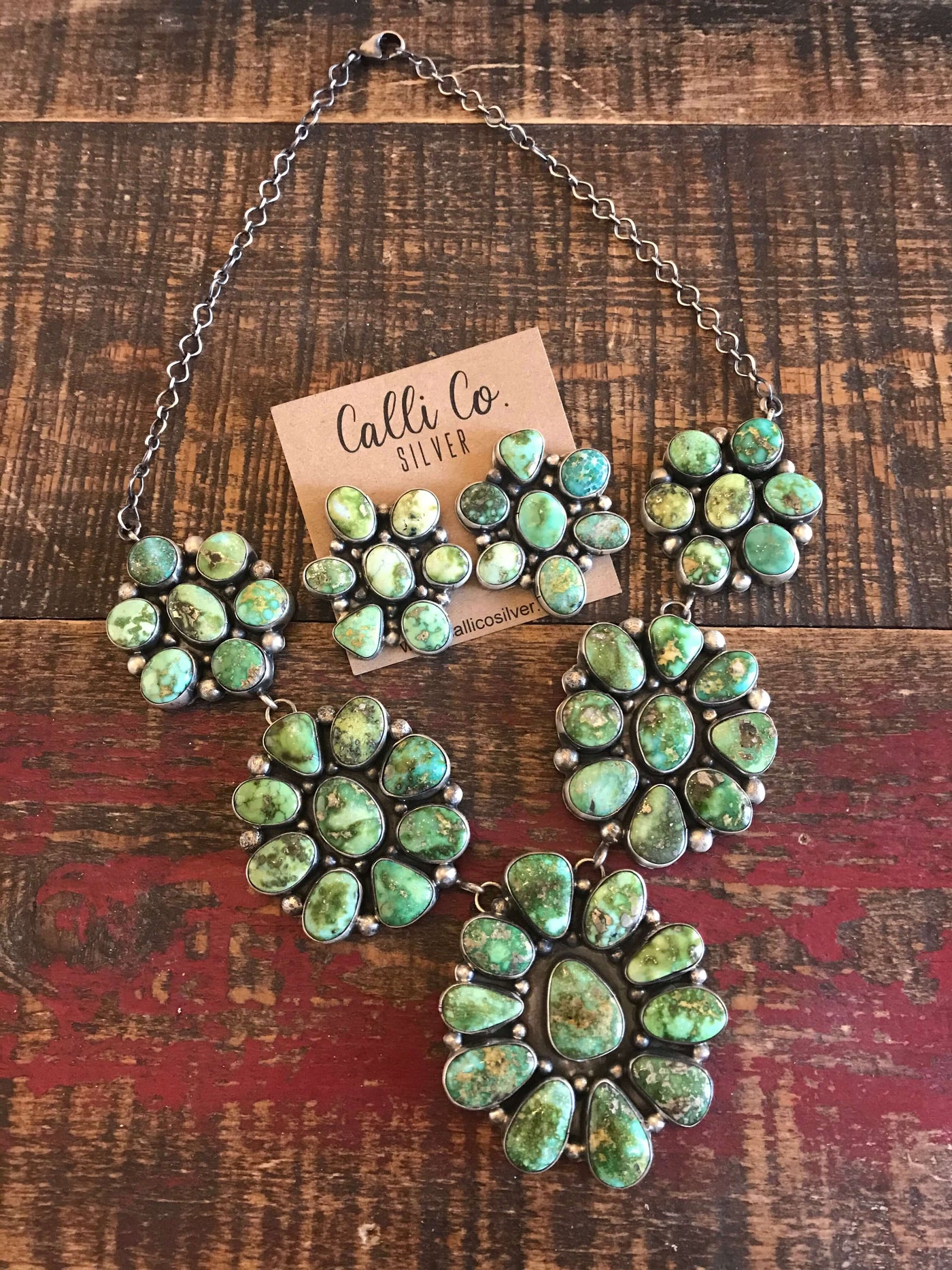 The Ladue Sonoran Gold Cluster Necklace Set-Necklaces-Calli Co., Turquoise and Silver Jewelry, Native American Handmade, Zuni Tribe, Navajo Tribe, Brock Texas