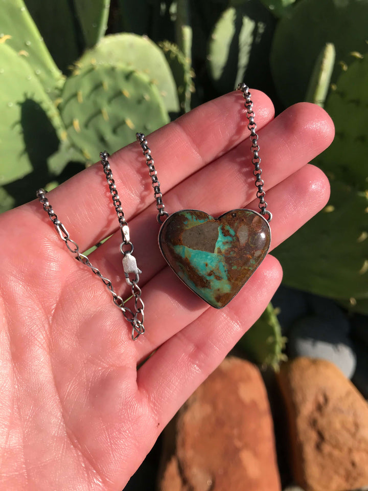 The Heart Necklace, 1-Necklaces-Calli Co., Turquoise and Silver Jewelry, Native American Handmade, Zuni Tribe, Navajo Tribe, Brock Texas