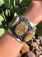 The Boulder 3 Stone Statement Cuff-Bracelets & Cuffs-Calli Co., Turquoise and Silver Jewelry, Native American Handmade, Zuni Tribe, Navajo Tribe, Brock Texas