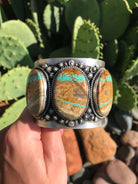 The Boulder 3 Stone Statement Cuff-Bracelets & Cuffs-Calli Co., Turquoise and Silver Jewelry, Native American Handmade, Zuni Tribe, Navajo Tribe, Brock Texas