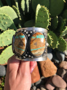 The Boulder 3 Stone Statement Cuff-Bracelets & Cuffs-Calli Co., Turquoise and Silver Jewelry, Native American Handmade, Zuni Tribe, Navajo Tribe, Brock Texas