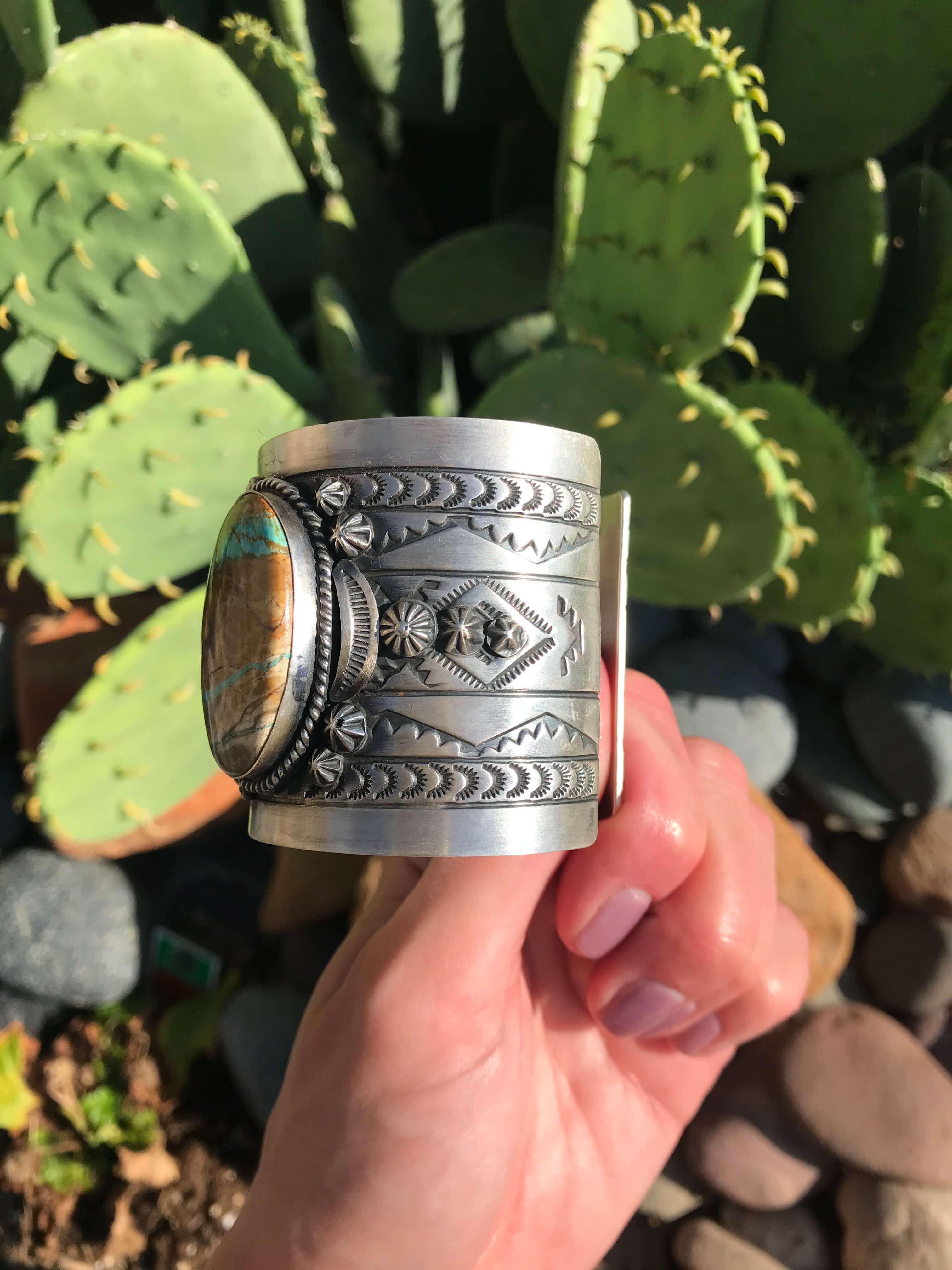 The Boulder 3 Stone Statement Cuff-Bracelets & Cuffs-Calli Co., Turquoise and Silver Jewelry, Native American Handmade, Zuni Tribe, Navajo Tribe, Brock Texas