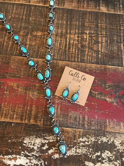The White Water Turquoise Lariat Necklace Set-Necklaces-Calli Co., Turquoise and Silver Jewelry, Native American Handmade, Zuni Tribe, Navajo Tribe, Brock Texas