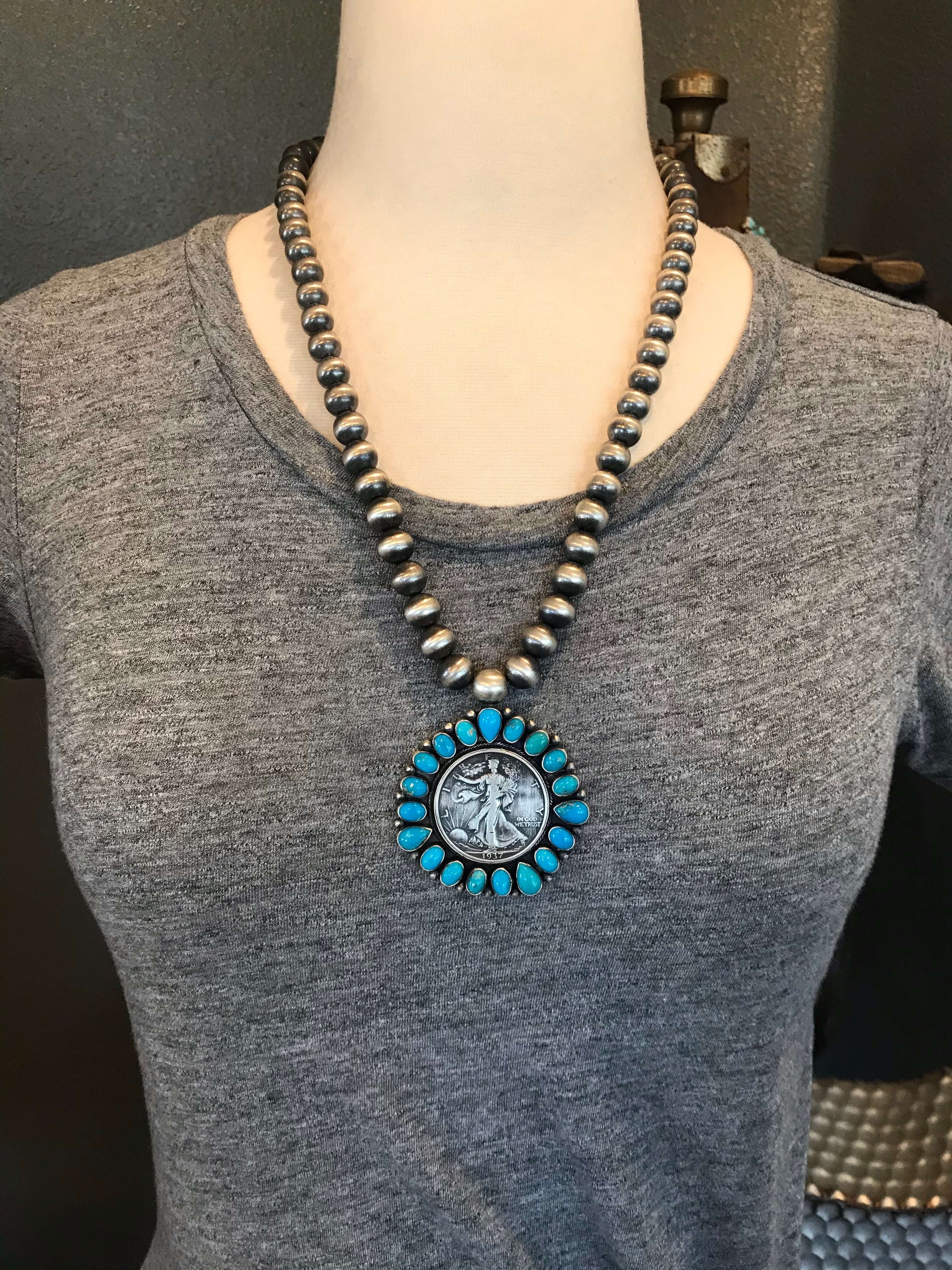 Handmade Turquoise store Coin Necklace