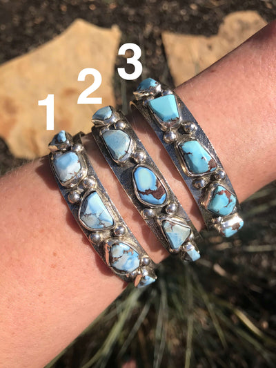 The Sundance Cuffs in Golden Hills Turquoise-Bracelets & Cuffs-Calli Co., Turquoise and Silver Jewelry, Native American Handmade, Zuni Tribe, Navajo Tribe, Brock Texas