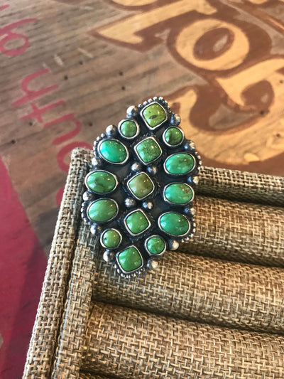 The Astoria Turquoise Cluster Ring, Sz 7.5-Rings-Calli Co., Turquoise and Silver Jewelry, Native American Handmade, Zuni Tribe, Navajo Tribe, Brock Texas