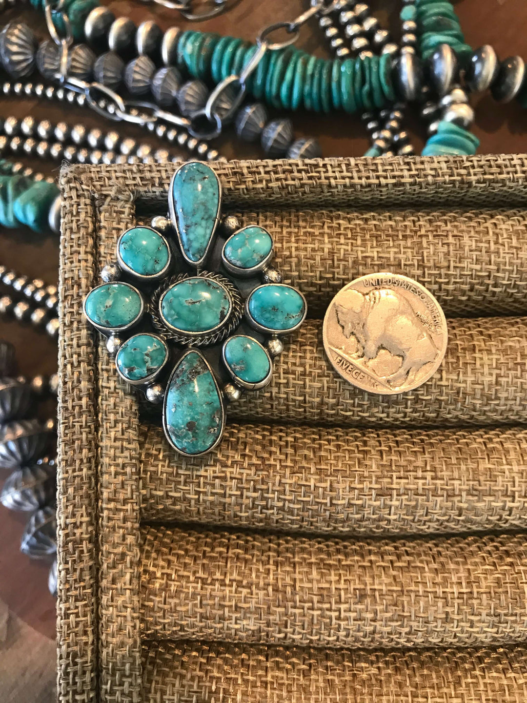 The Highriver Adjustable Turquoise Cluster Ring, 3-Rings-Calli Co., Turquoise and Silver Jewelry, Native American Handmade, Zuni Tribe, Navajo Tribe, Brock Texas