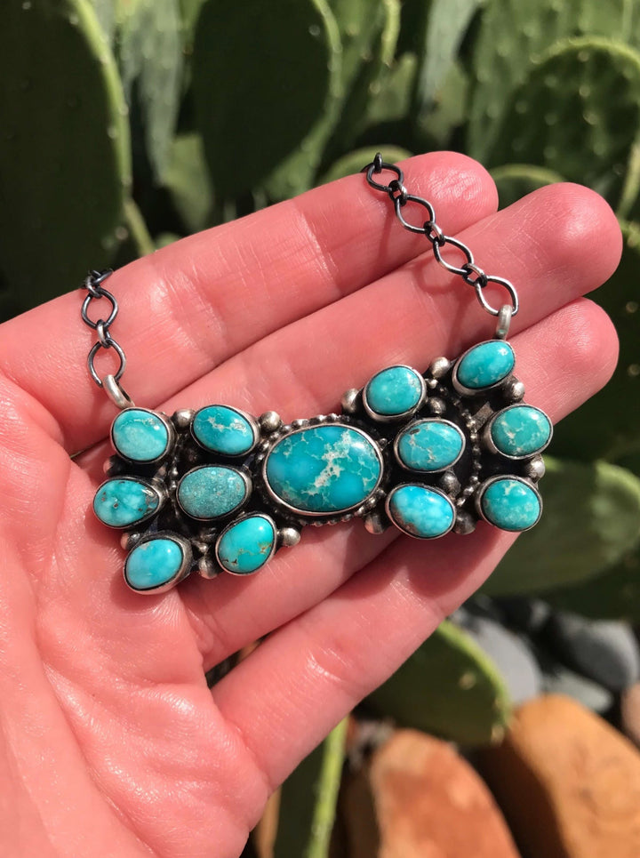 The Beckett Turquoise Cluster Necklace-Necklaces-Calli Co., Turquoise and Silver Jewelry, Native American Handmade, Zuni Tribe, Navajo Tribe, Brock Texas