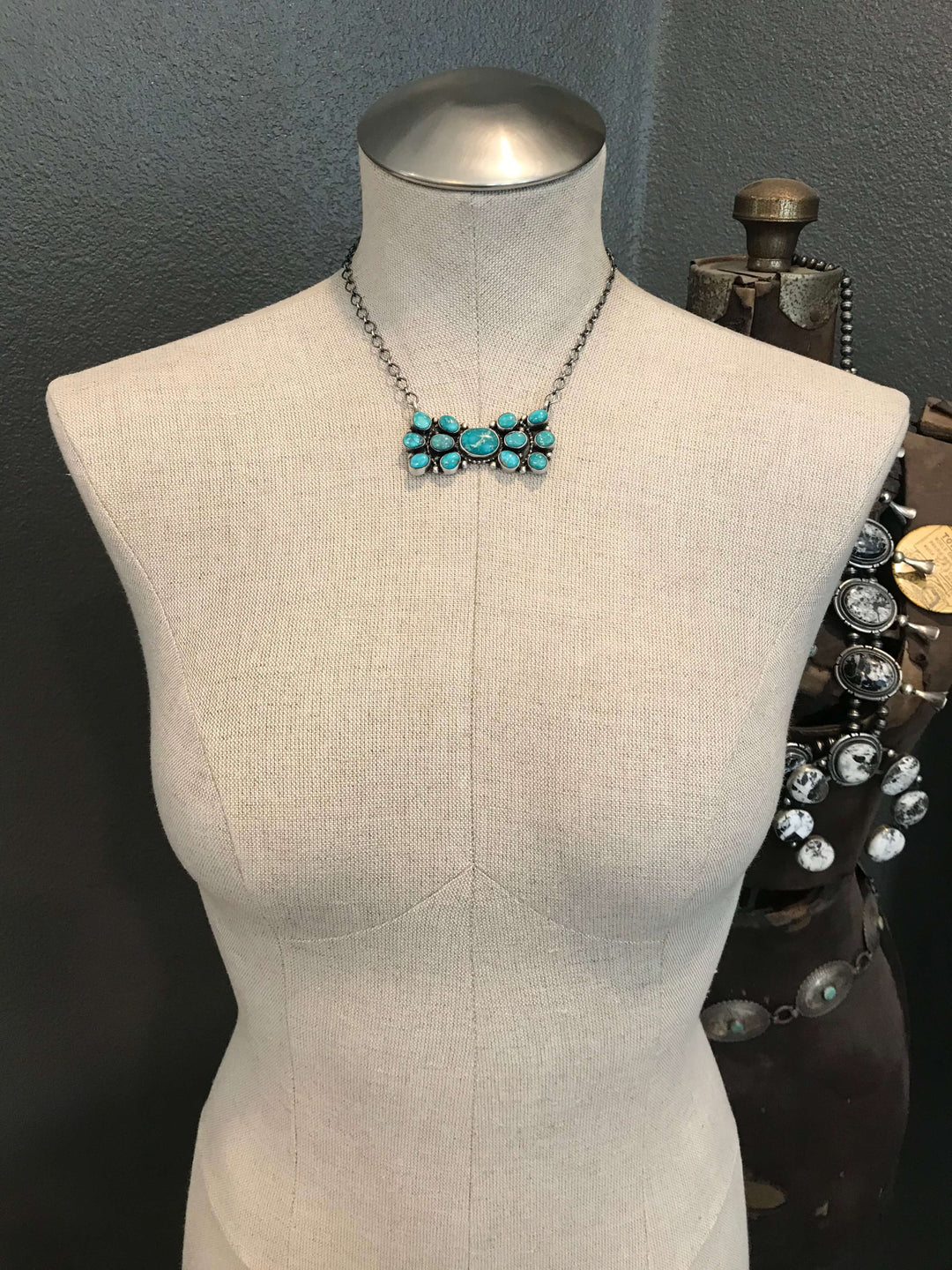 The Beckett Turquoise Cluster Necklace-Necklaces-Calli Co., Turquoise and Silver Jewelry, Native American Handmade, Zuni Tribe, Navajo Tribe, Brock Texas