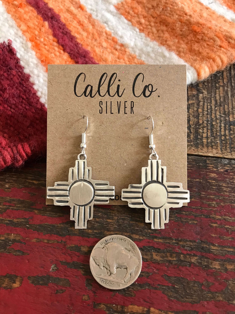 The Zia Earrings-Earrings-Calli Co., Turquoise and Silver Jewelry, Native American Handmade, Zuni Tribe, Navajo Tribe, Brock Texas