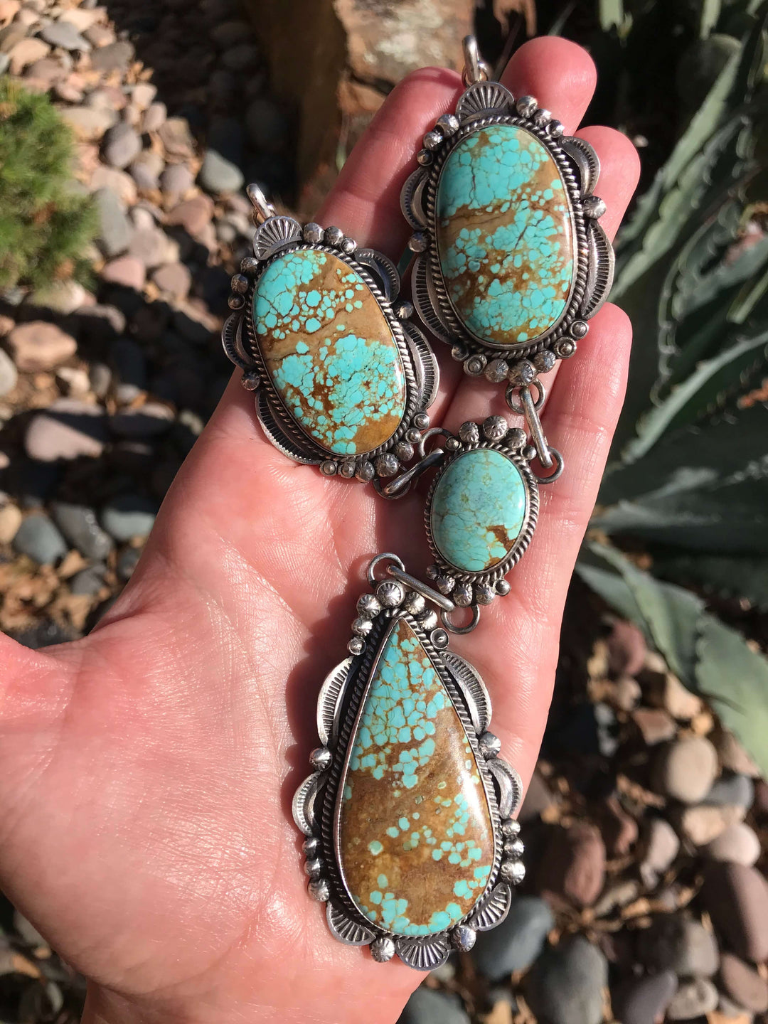 The Kalispell Number 8 Turquoise Lariat Necklace Set-Necklaces-Calli Co., Turquoise and Silver Jewelry, Native American Handmade, Zuni Tribe, Navajo Tribe, Brock Texas