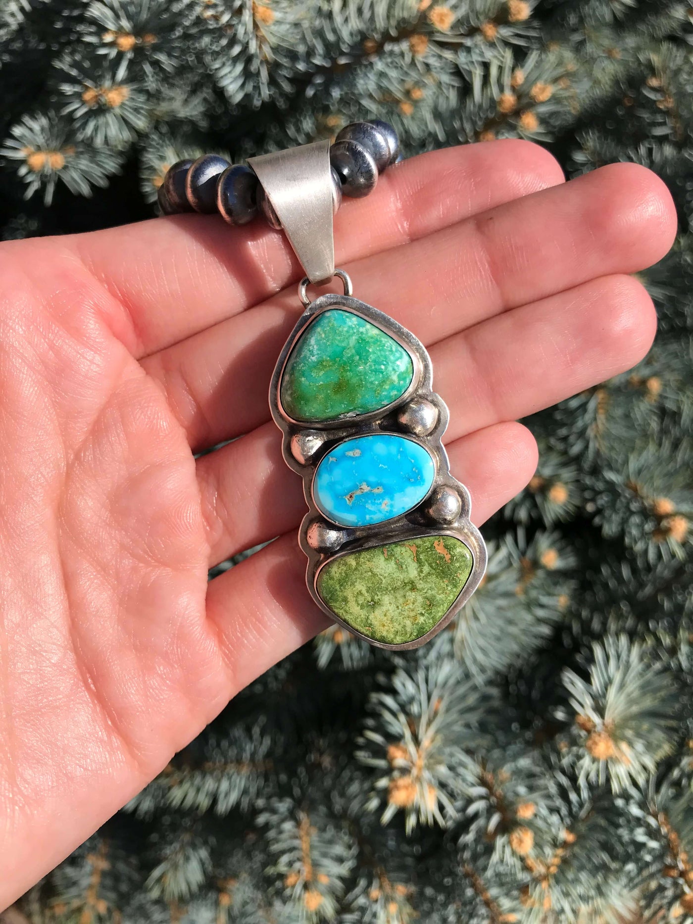 The Renner Turquoise Pendant-Pendants-Calli Co., Turquoise and Silver Jewelry, Native American Handmade, Zuni Tribe, Navajo Tribe, Brock Texas