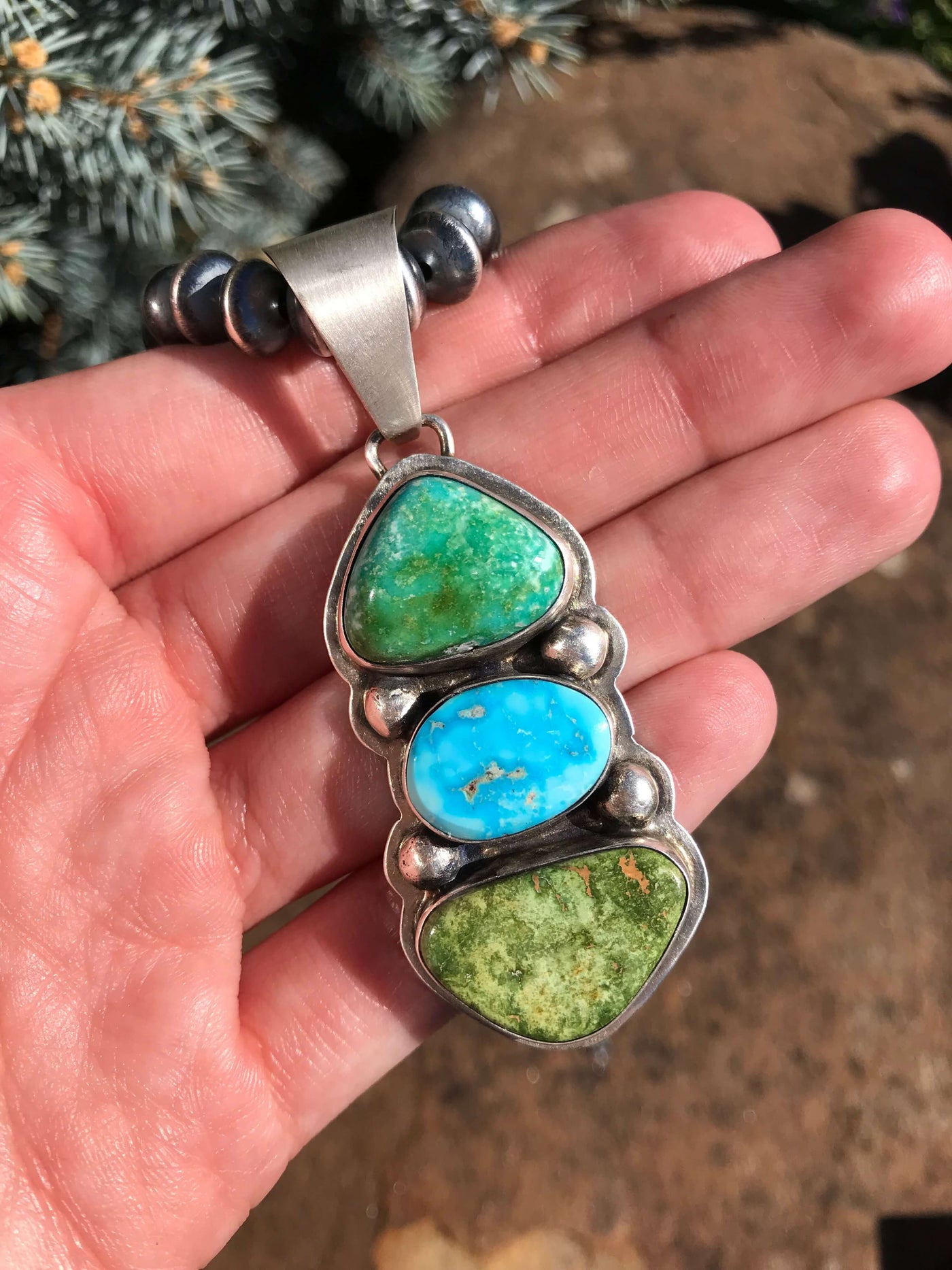 The Renner Turquoise Pendant-Pendants-Calli Co., Turquoise and Silver Jewelry, Native American Handmade, Zuni Tribe, Navajo Tribe, Brock Texas