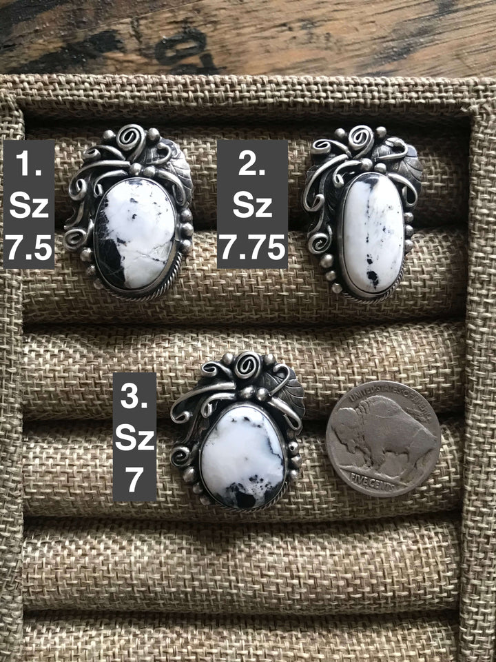 The Creedance White Buffalo Rings-Rings-Calli Co., Turquoise and Silver Jewelry, Native American Handmade, Zuni Tribe, Navajo Tribe, Brock Texas
