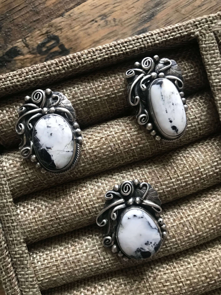 The Creedance White Buffalo Rings-Rings-Calli Co., Turquoise and Silver Jewelry, Native American Handmade, Zuni Tribe, Navajo Tribe, Brock Texas
