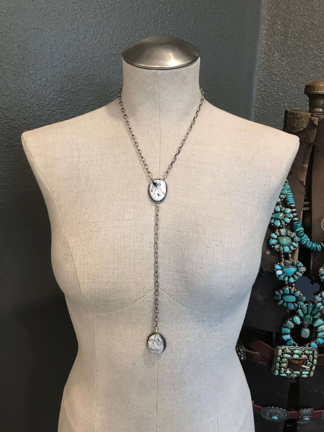 The Ace Lariat Necklace, 8-Necklaces-Calli Co., Turquoise and Silver Jewelry, Native American Handmade, Zuni Tribe, Navajo Tribe, Brock Texas