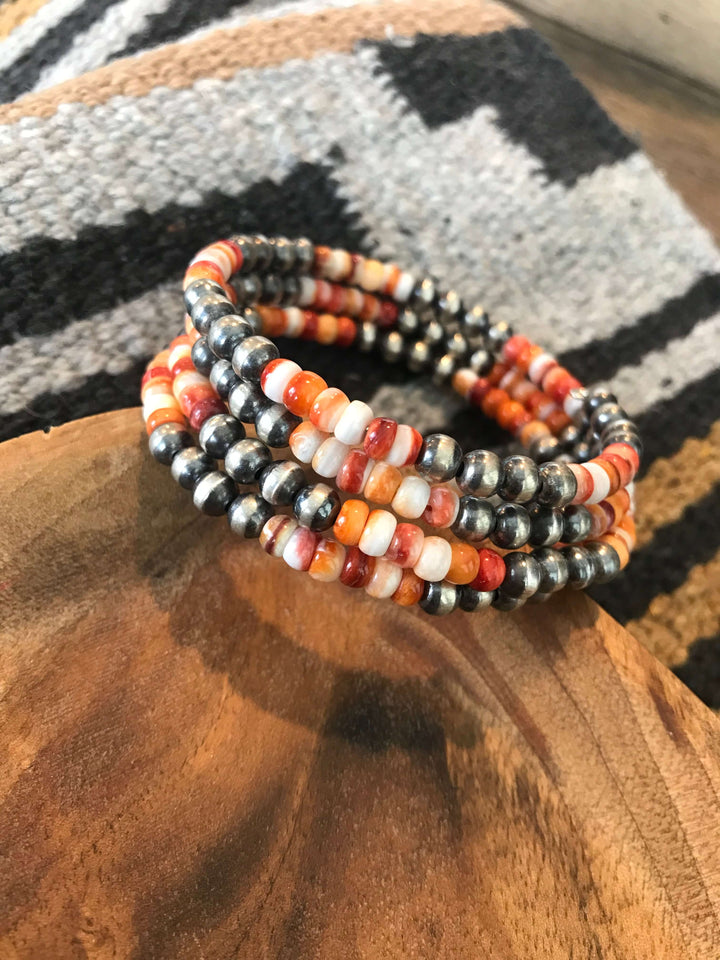 The Blaire Bracelet in Orange Spiny-Bracelets & Cuffs-Calli Co., Turquoise and Silver Jewelry, Native American Handmade, Zuni Tribe, Navajo Tribe, Brock Texas