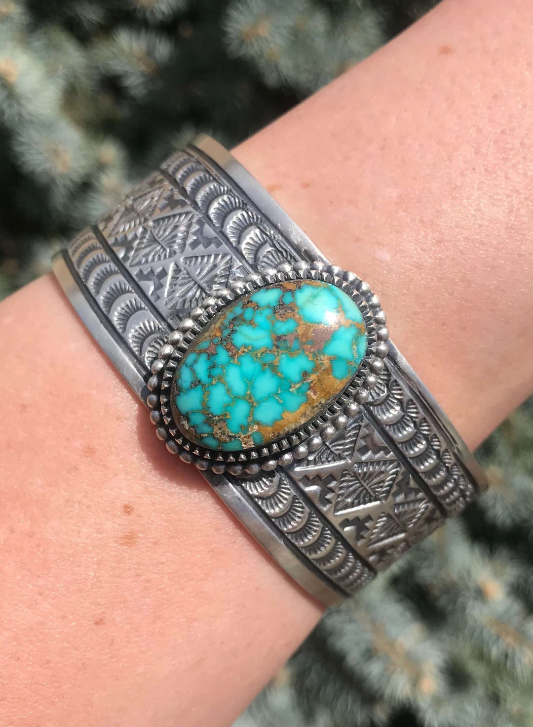 The Stockdale Turquoise Cuff-Bracelets & Cuffs-Calli Co., Turquoise and Silver Jewelry, Native American Handmade, Zuni Tribe, Navajo Tribe, Brock Texas