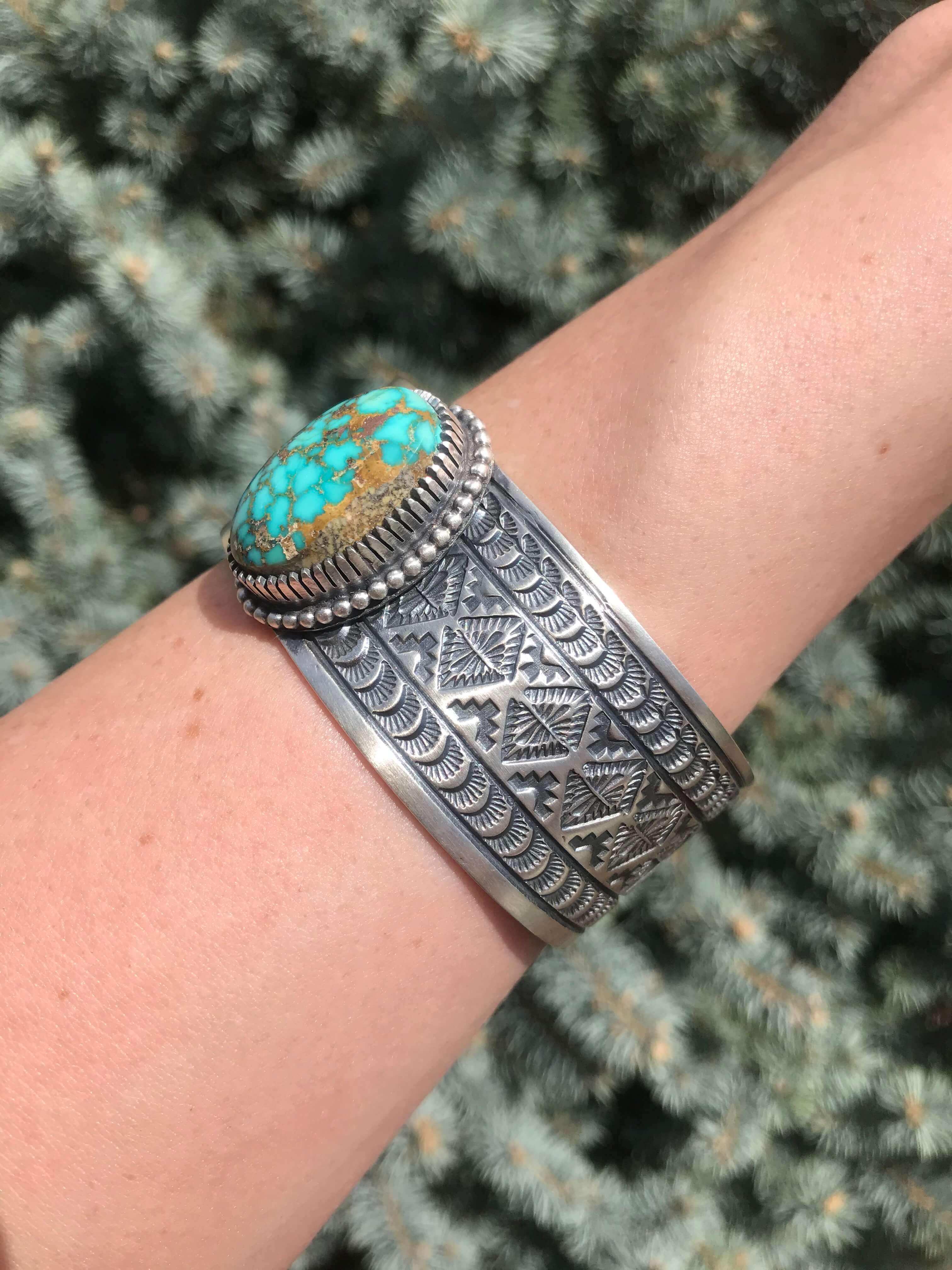 The Stockdale Turquoise Cuff-Bracelets & Cuffs-Calli Co., Turquoise and Silver Jewelry, Native American Handmade, Zuni Tribe, Navajo Tribe, Brock Texas