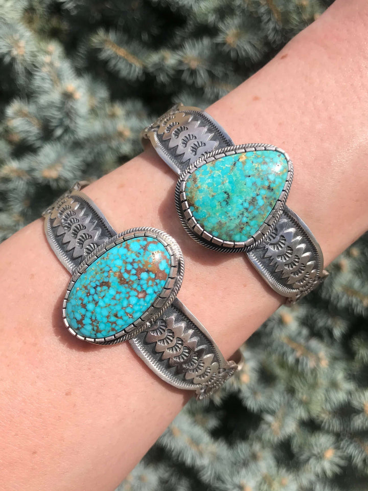 The Pagosa Turquoise Cuffs-Bracelets & Cuffs-Calli Co., Turquoise and Silver Jewelry, Native American Handmade, Zuni Tribe, Navajo Tribe, Brock Texas