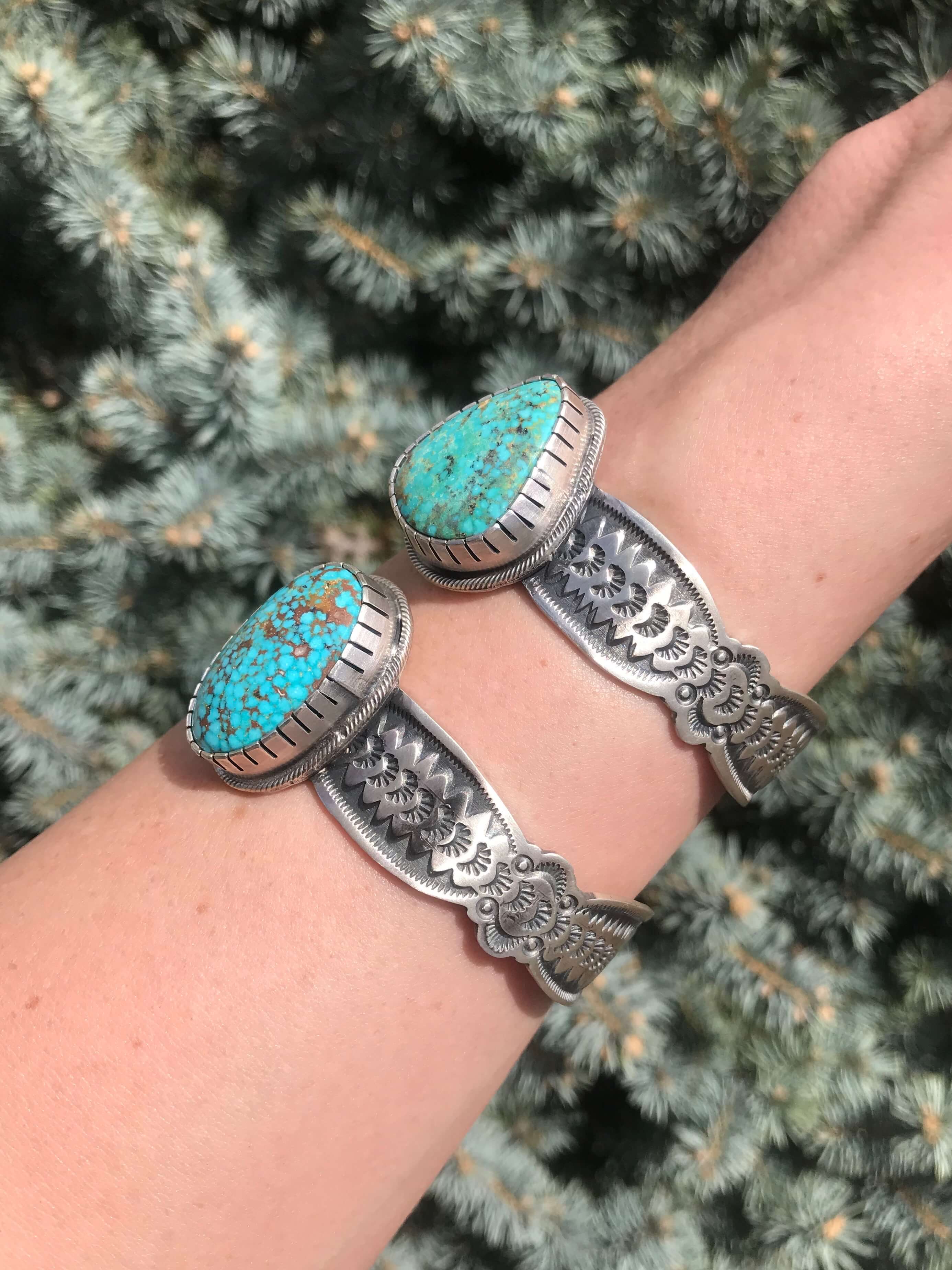 The Pagosa Turquoise Cuffs-Bracelets & Cuffs-Calli Co., Turquoise and Silver Jewelry, Native American Handmade, Zuni Tribe, Navajo Tribe, Brock Texas