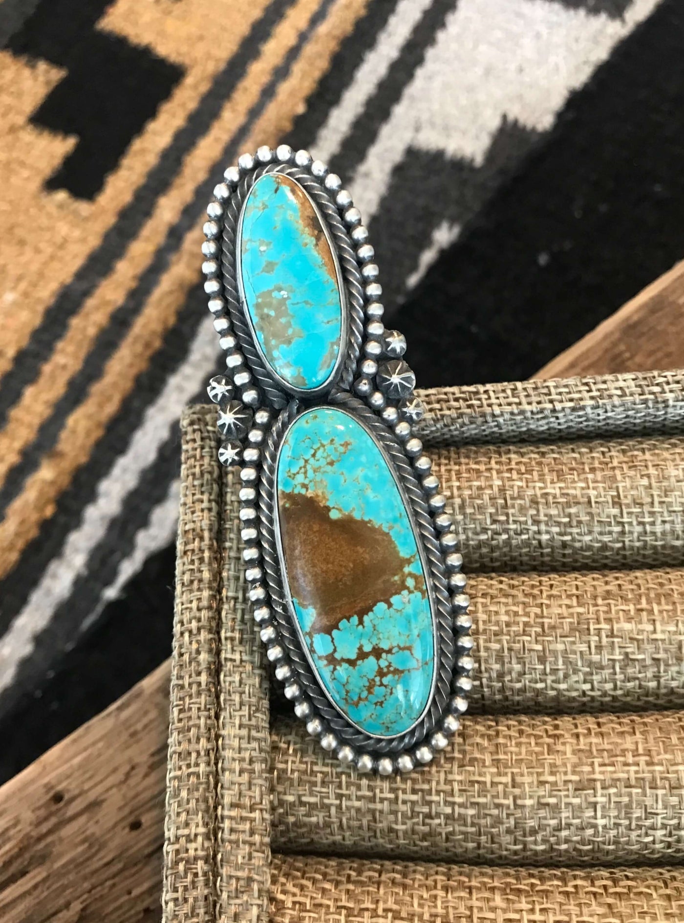 The Winslow Ring, Sz 8-Rings-Calli Co., Turquoise and Silver Jewelry, Native American Handmade, Zuni Tribe, Navajo Tribe, Brock Texas