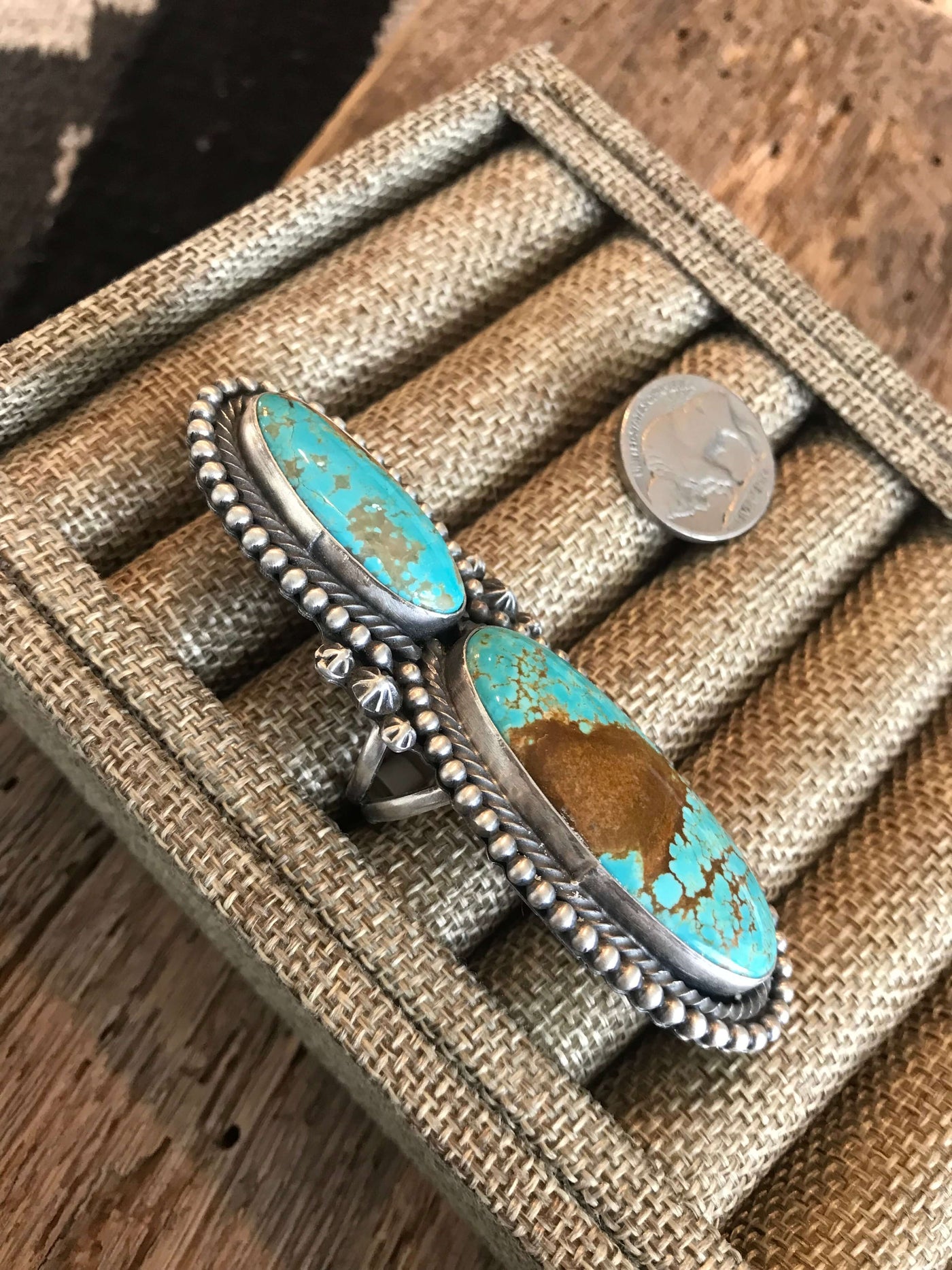 The Winslow Ring, Sz 8-Rings-Calli Co., Turquoise and Silver Jewelry, Native American Handmade, Zuni Tribe, Navajo Tribe, Brock Texas
