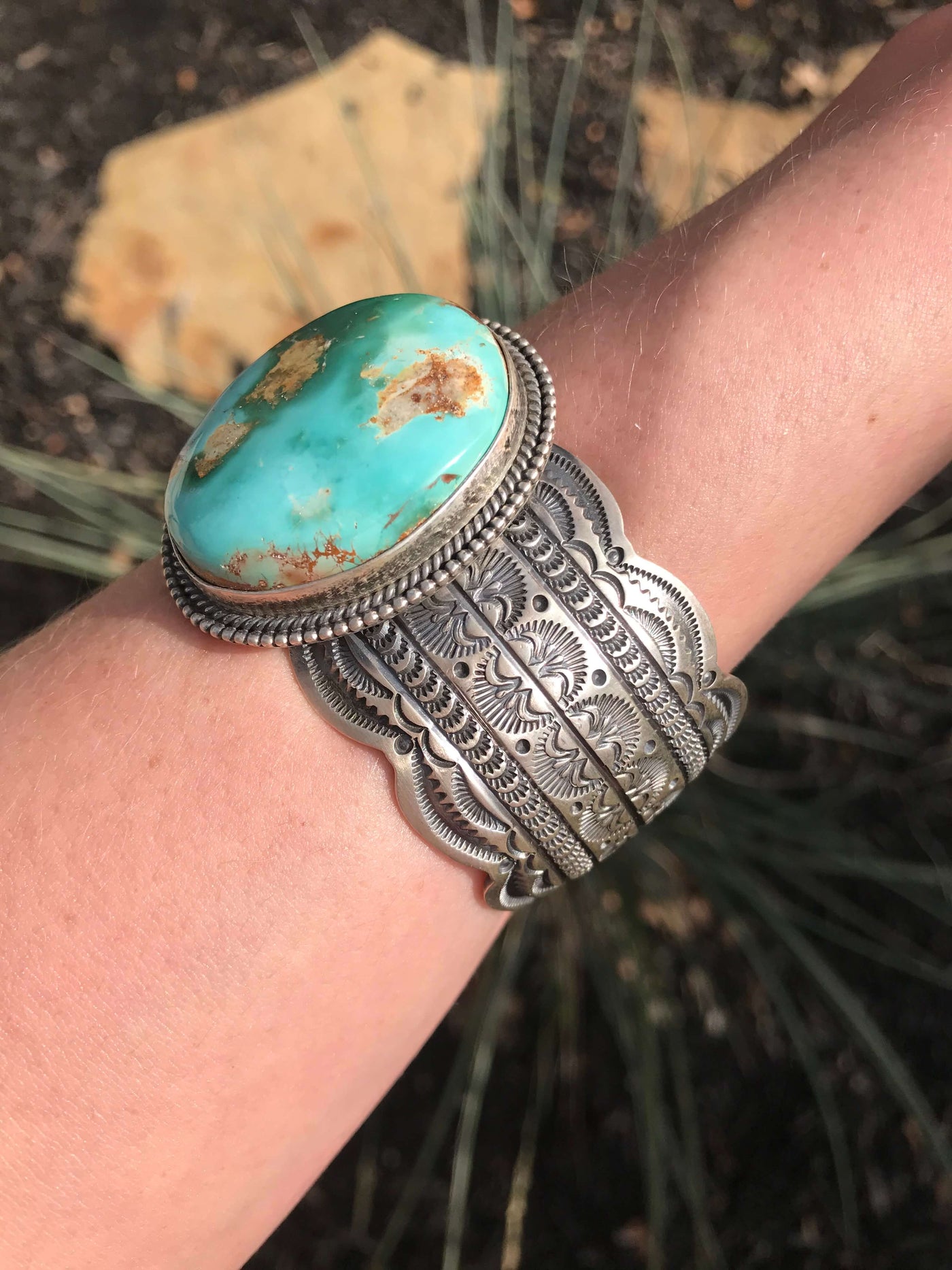 The Santorini Royston Turquoise Cuff-Bracelets & Cuffs-Calli Co., Turquoise and Silver Jewelry, Native American Handmade, Zuni Tribe, Navajo Tribe, Brock Texas