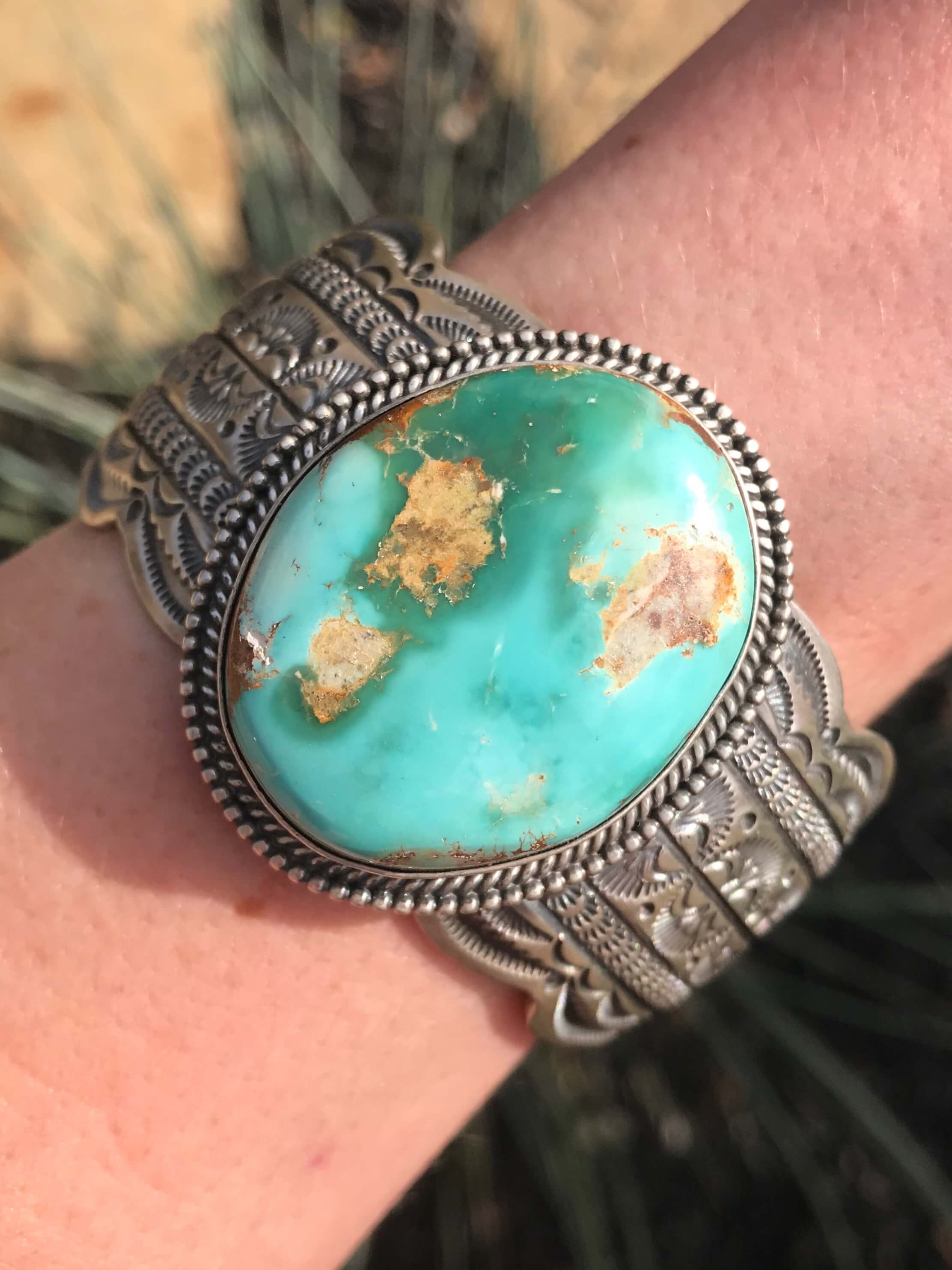 The Santorini Royston Turquoise Cuff-Bracelets & Cuffs-Calli Co., Turquoise and Silver Jewelry, Native American Handmade, Zuni Tribe, Navajo Tribe, Brock Texas