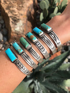 The Kingman Turquoise Bar Cuffs-Bracelets & Cuffs-Calli Co., Turquoise and Silver Jewelry, Native American Handmade, Zuni Tribe, Navajo Tribe, Brock Texas