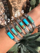 The Kingman Turquoise Bar Cuffs-Bracelets & Cuffs-Calli Co., Turquoise and Silver Jewelry, Native American Handmade, Zuni Tribe, Navajo Tribe, Brock Texas