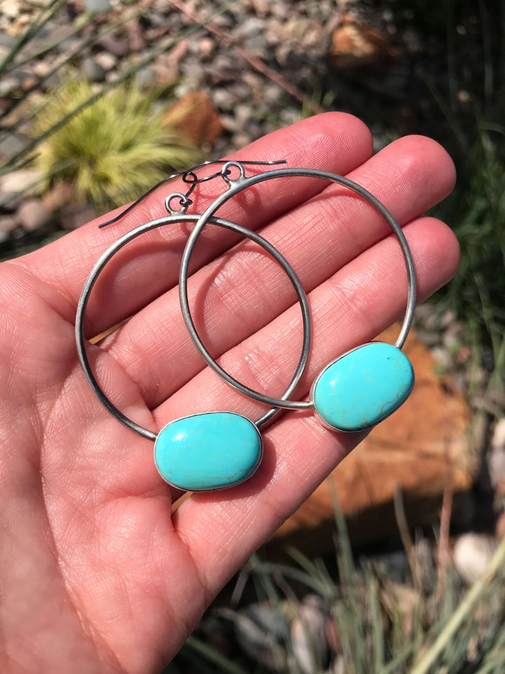The Rio Turquoise Hoop Earrings, 2-Earrings-Calli Co., Turquoise and Silver Jewelry, Native American Handmade, Zuni Tribe, Navajo Tribe, Brock Texas