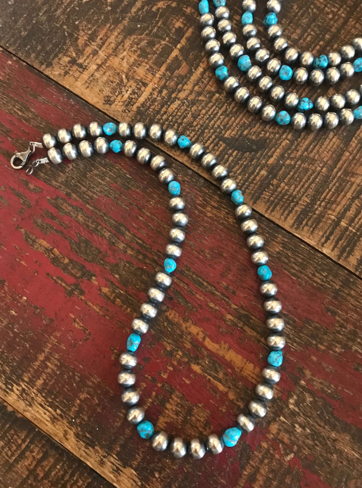 The Peccole Necklace, 18"-Necklaces-Calli Co., Turquoise and Silver Jewelry, Native American Handmade, Zuni Tribe, Navajo Tribe, Brock Texas