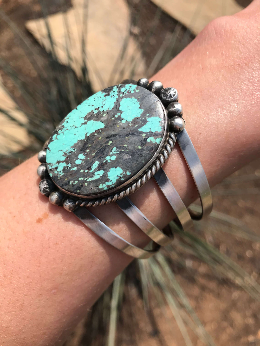 The Moody #8 Turquoise Cuff-Bracelets & Cuffs-Calli Co., Turquoise and Silver Jewelry, Native American Handmade, Zuni Tribe, Navajo Tribe, Brock Texas