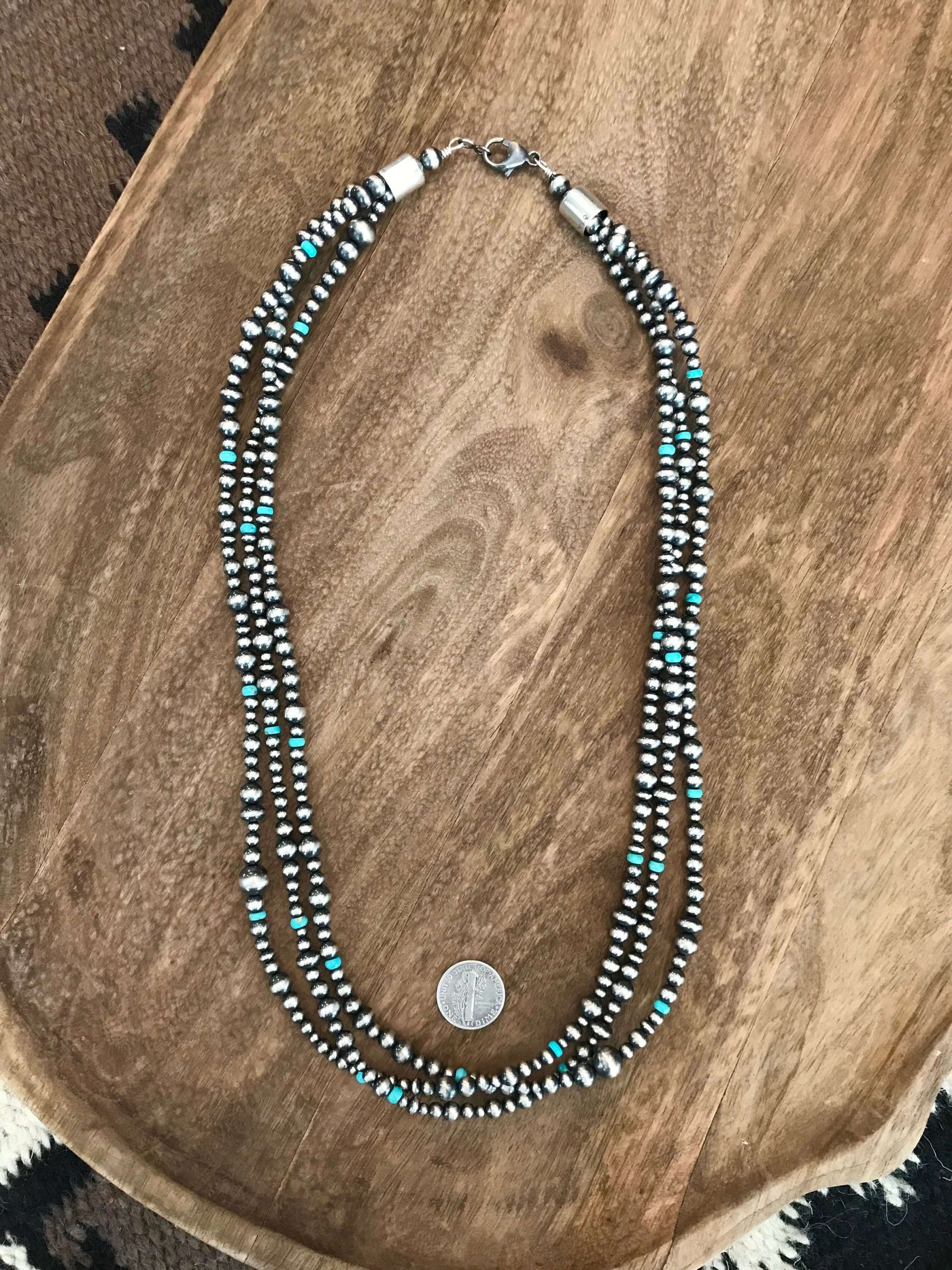 The Wayde Triple Strand Necklace, 24"-Necklaces-Calli Co., Turquoise and Silver Jewelry, Native American Handmade, Zuni Tribe, Navajo Tribe, Brock Texas