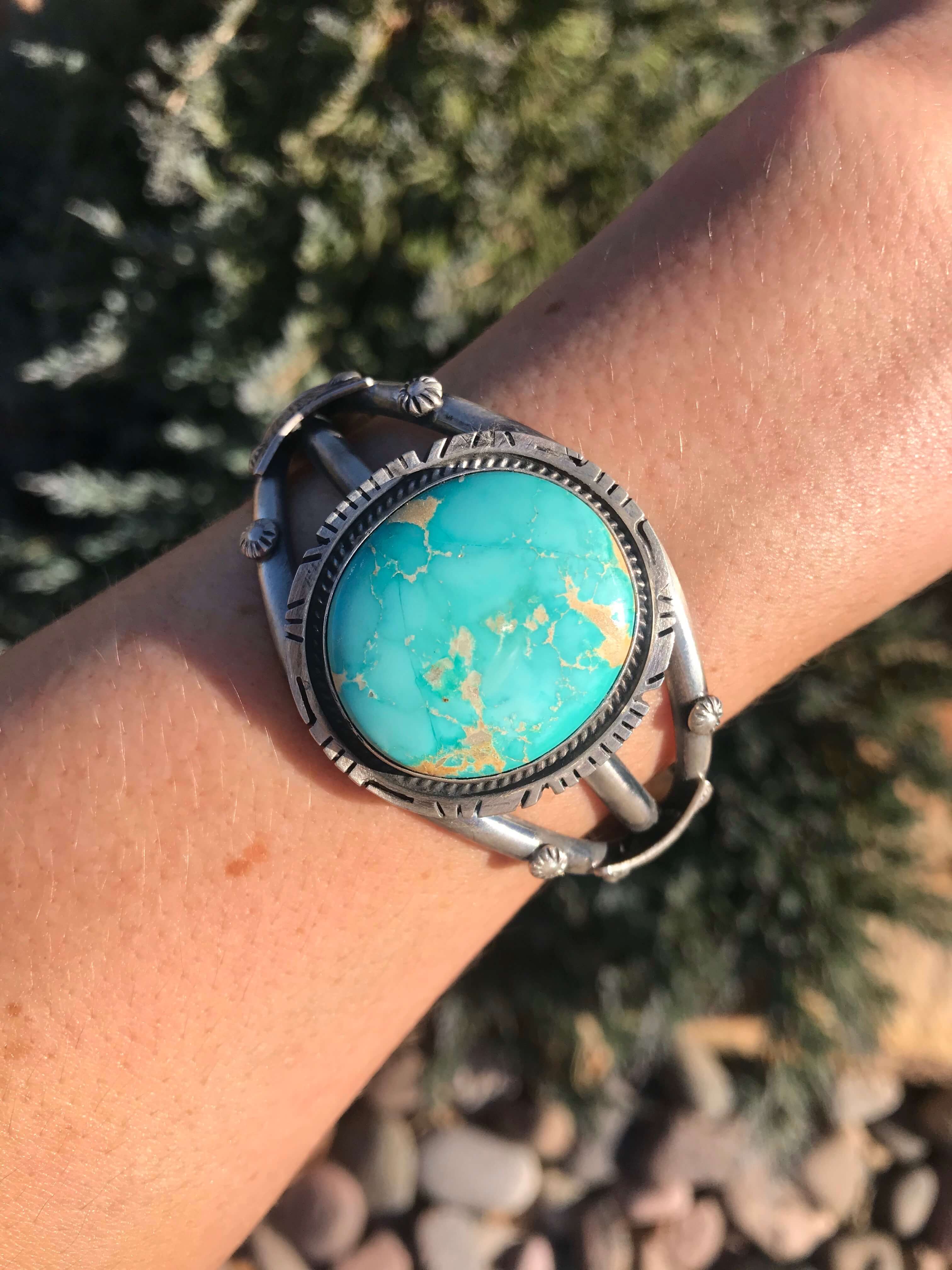 The Bairoil Turquoise Cuff-Bracelets & Cuffs-Calli Co., Turquoise and Silver Jewelry, Native American Handmade, Zuni Tribe, Navajo Tribe, Brock Texas