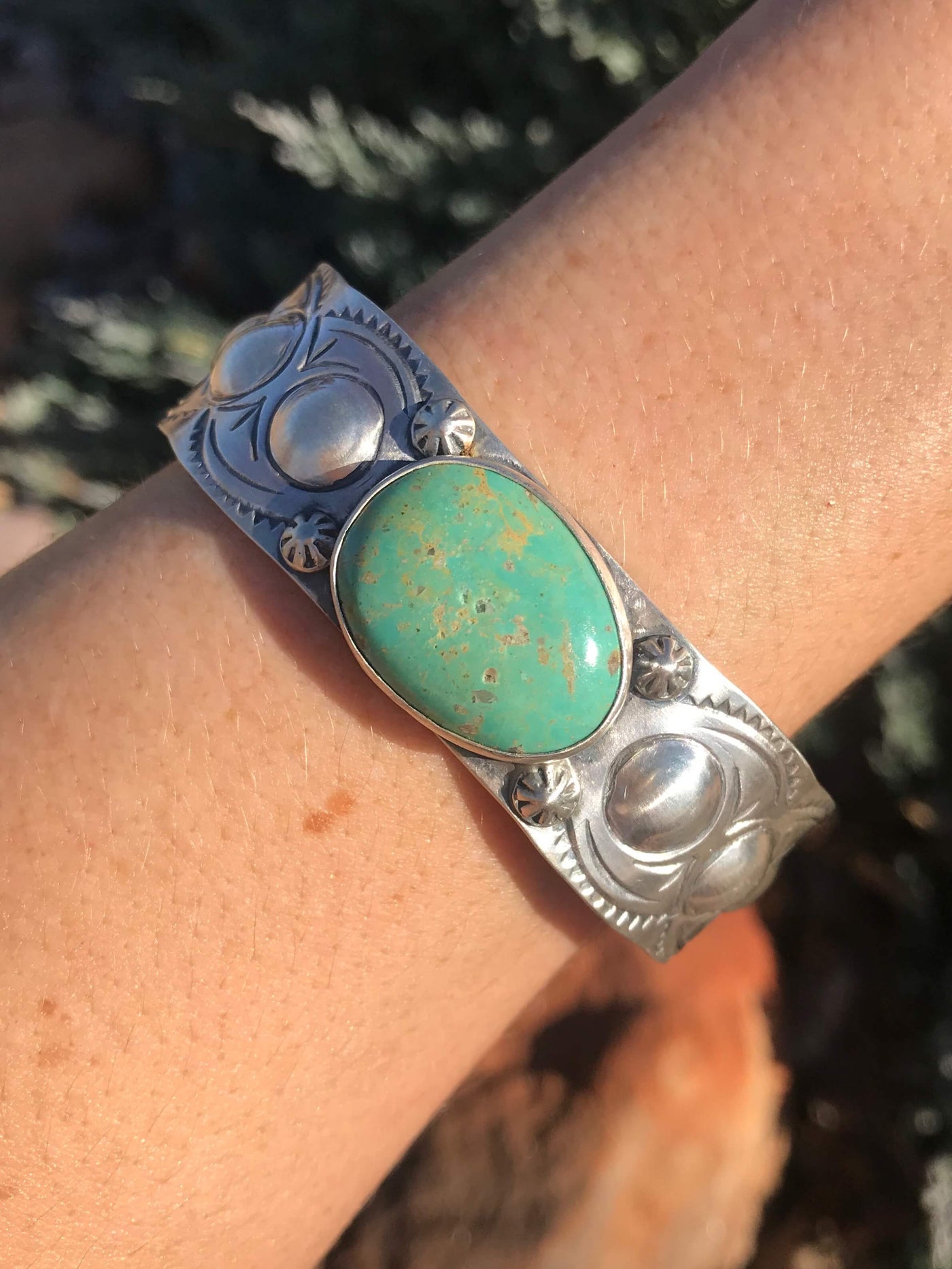 The Juniper Turquoise Cuff-Bracelets & Cuffs-Calli Co., Turquoise and Silver Jewelry, Native American Handmade, Zuni Tribe, Navajo Tribe, Brock Texas