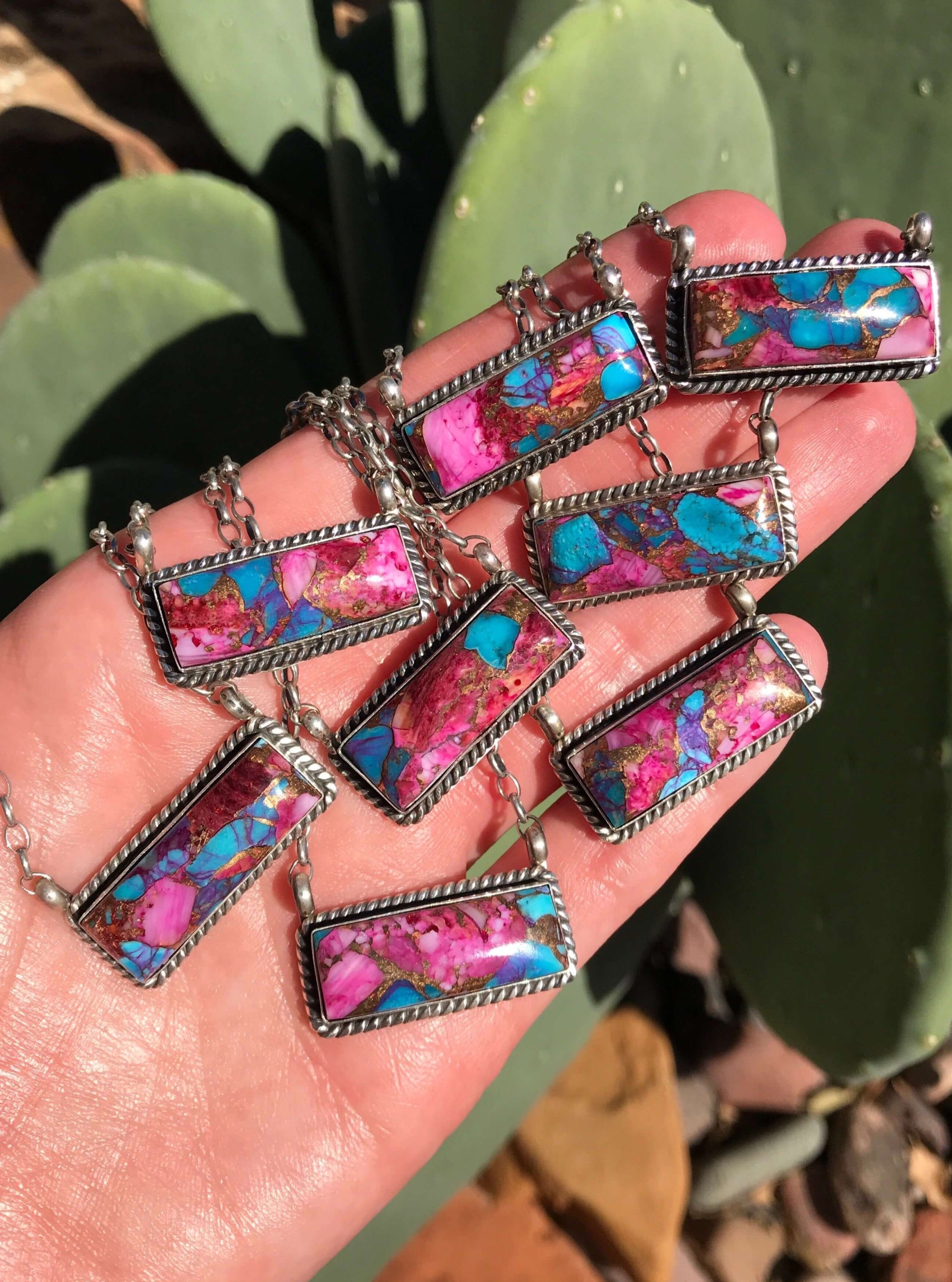 The Big Chief Necklaces in Pink Dahlia-Necklaces-Calli Co., Turquoise and Silver Jewelry, Native American Handmade, Zuni Tribe, Navajo Tribe, Brock Texas