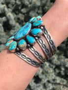 The South Hill Turquoise Cluster Cuff-Bracelets & Cuffs-Calli Co., Turquoise and Silver Jewelry, Native American Handmade, Zuni Tribe, Navajo Tribe, Brock Texas