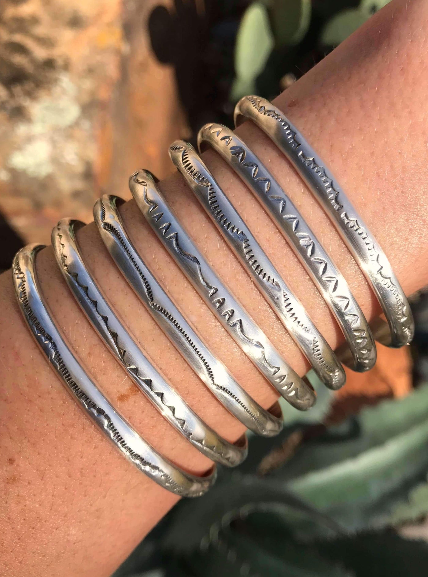 The Tahe Stamped Sterling Cuff-Bracelets & Cuffs-Calli Co., Turquoise and Silver Jewelry, Native American Handmade, Zuni Tribe, Navajo Tribe, Brock Texas