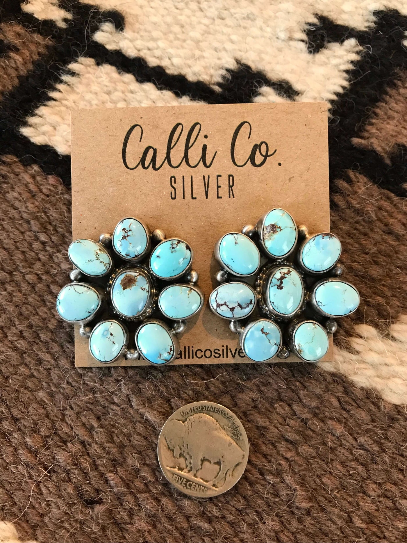 The Golden Hill Cluster Earrings, 1-Earrings-Calli Co., Turquoise and Silver Jewelry, Native American Handmade, Zuni Tribe, Navajo Tribe, Brock Texas