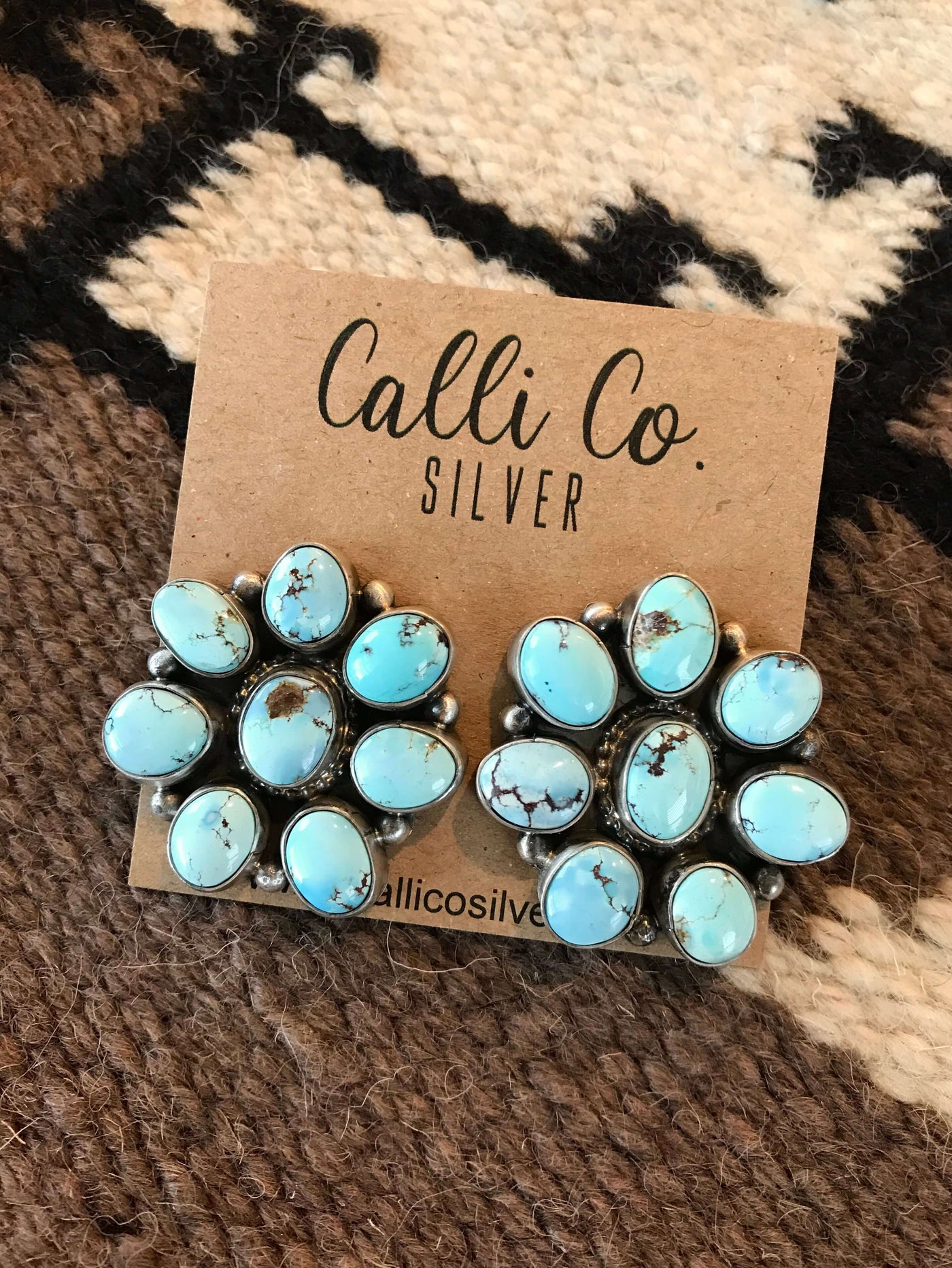 The Golden Hill Cluster Earrings, 1-Earrings-Calli Co., Turquoise and Silver Jewelry, Native American Handmade, Zuni Tribe, Navajo Tribe, Brock Texas