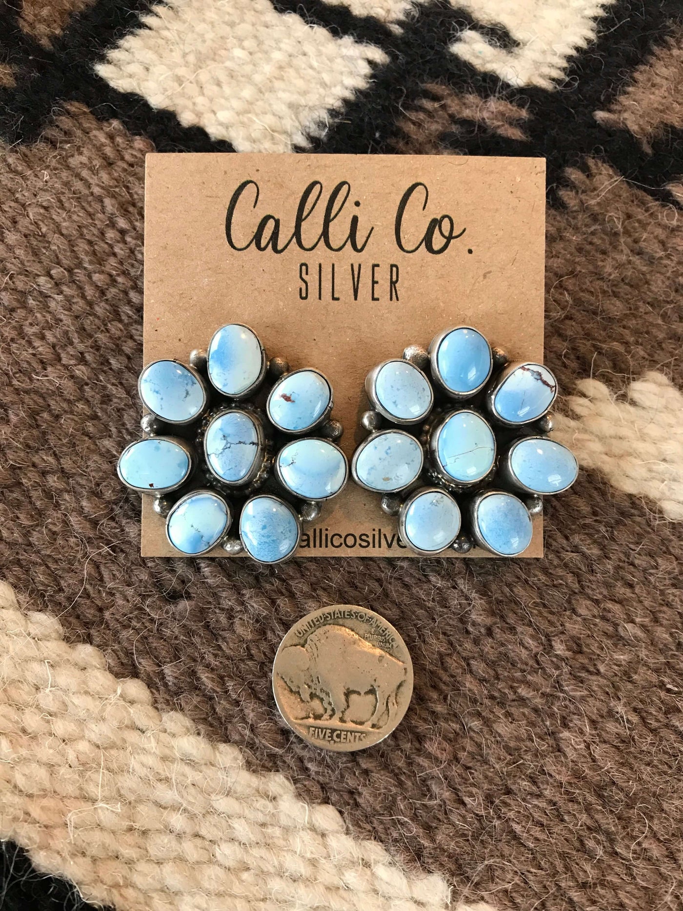 The Golden Hill Cluster Earrings, 2-Earrings-Calli Co., Turquoise and Silver Jewelry, Native American Handmade, Zuni Tribe, Navajo Tribe, Brock Texas