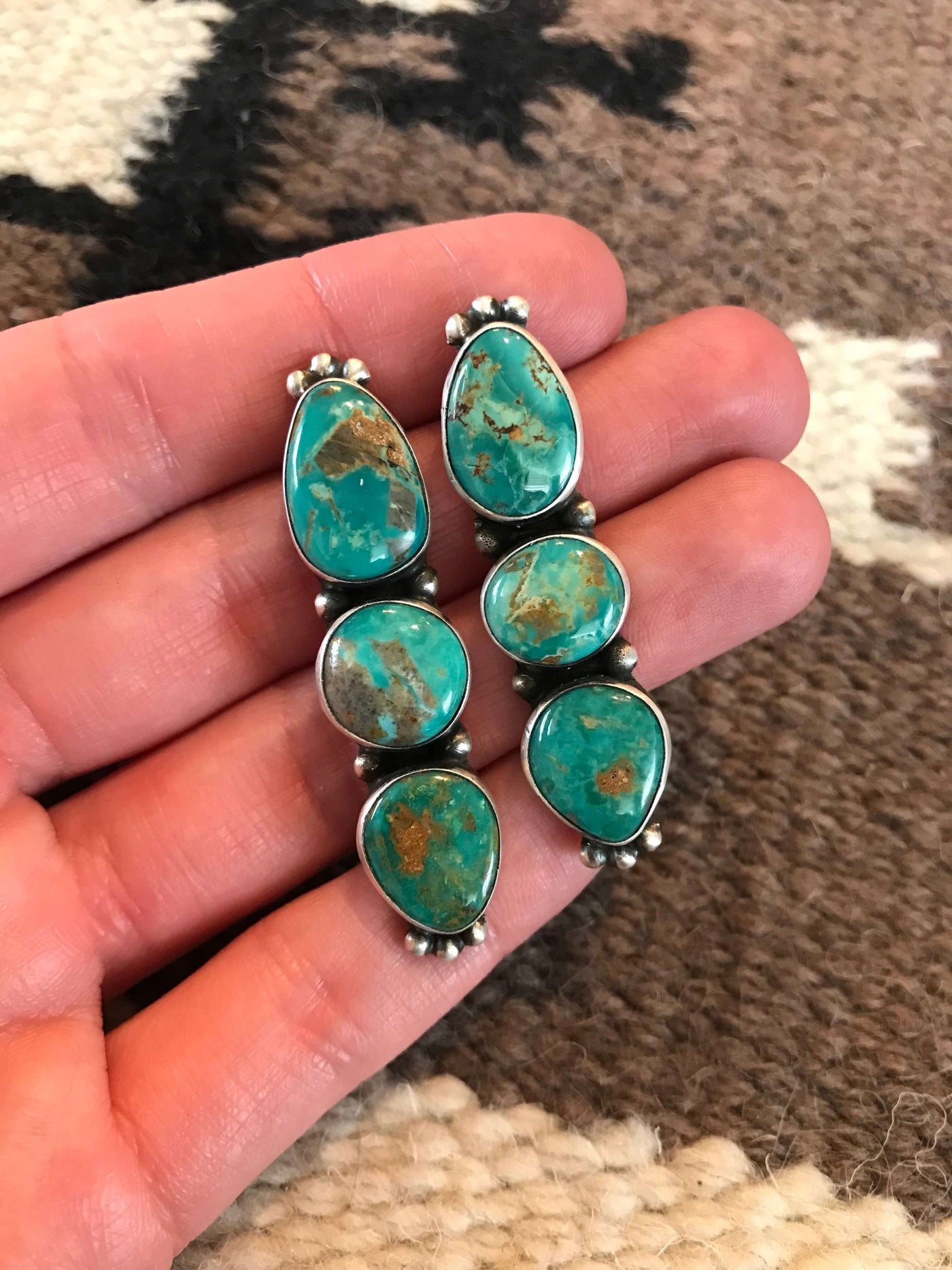 The Tarryall Turquoise Earrings, 18-Earrings-Calli Co., Turquoise and Silver Jewelry, Native American Handmade, Zuni Tribe, Navajo Tribe, Brock Texas